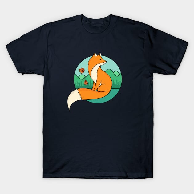 Fox and Landscape T-Shirt by coffeeman